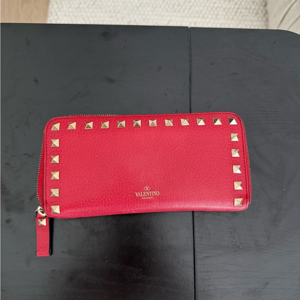 Valentino Red Wallet with Gold Studs 100% Authentic